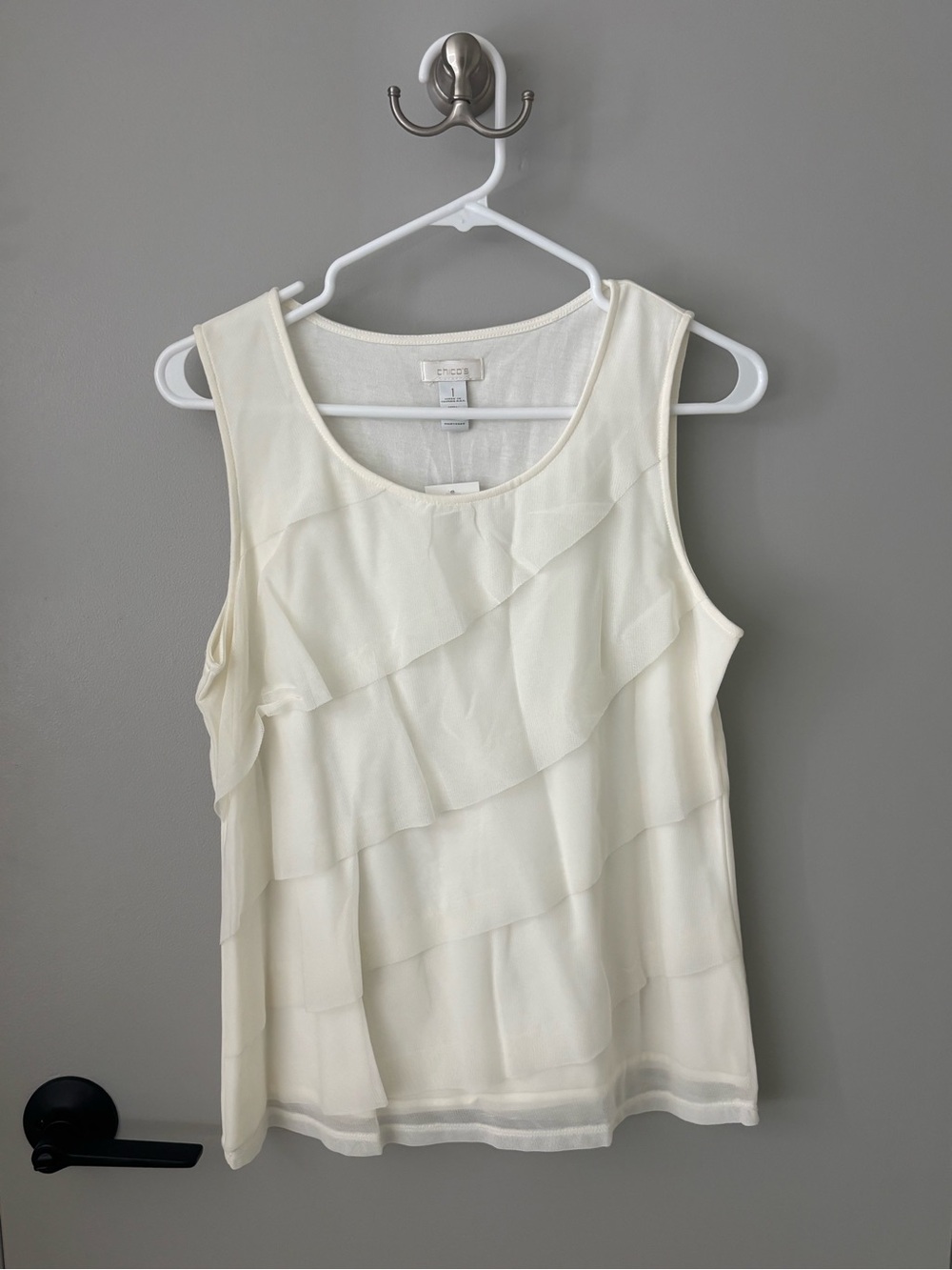Chico’s Ecru Layered Ruffle Tank Size 1 NWT